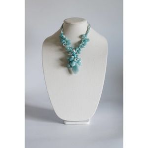 Preowned Chunky Blue Quartz & Genuine Pearl Statement Necklace w Sterling Clasp